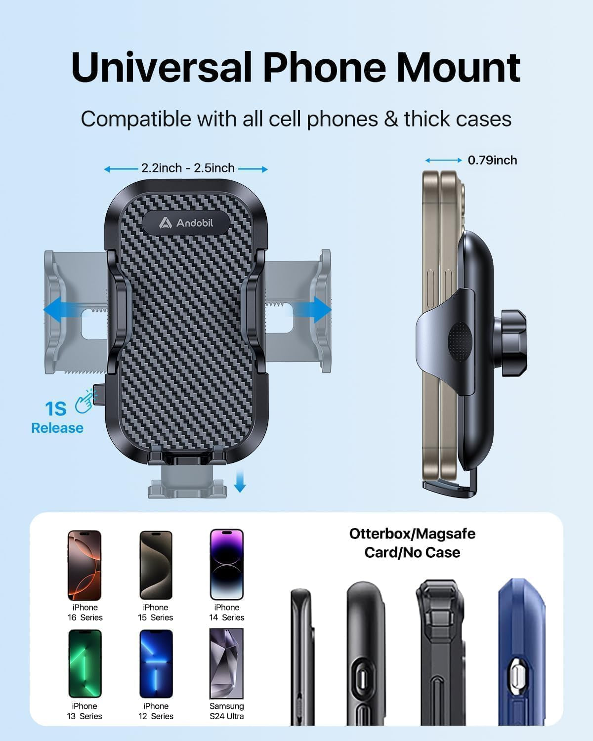 Car Phone Holder, 2025 Military-Grade 85Lbs Strongest Suction Phone Holders for Your Car Dashboard/Windshield/Vent Easy Clamp Cellphone Holder Truck Stand for Iphone 16 15 14 Pro Max Samsung
