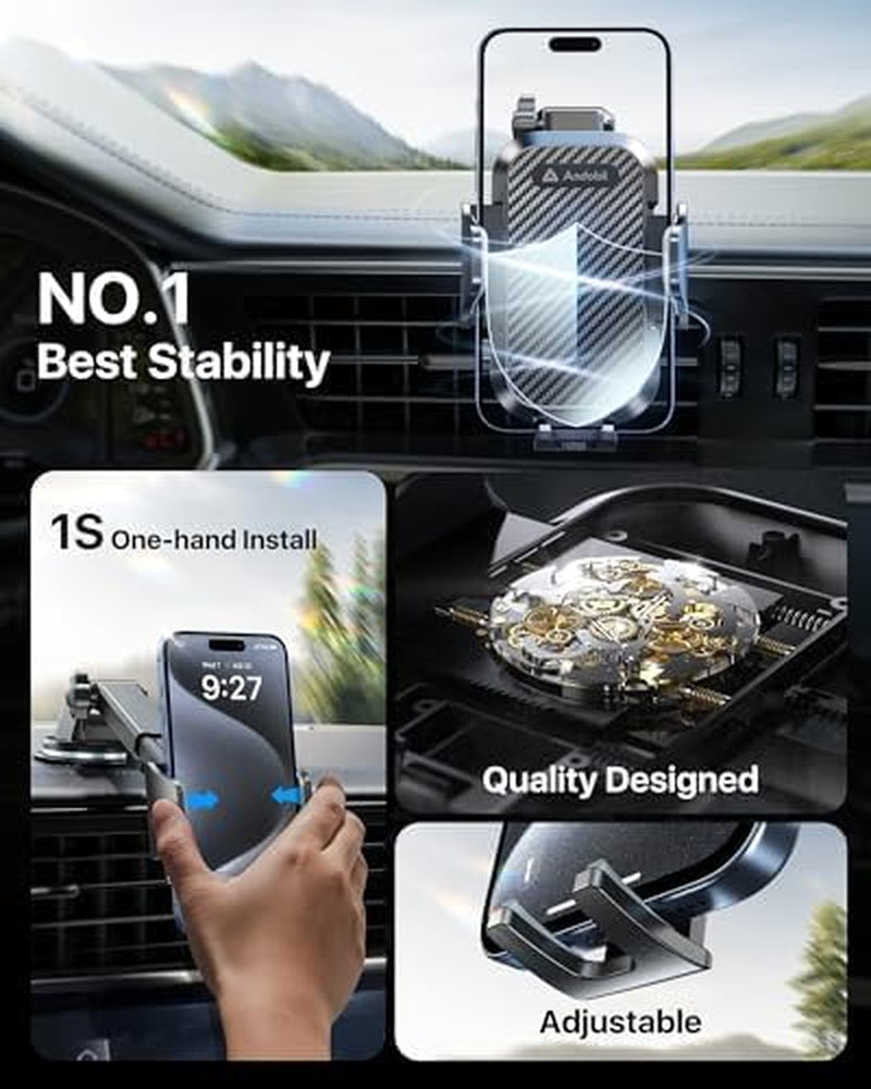 Car Phone Holder, 2025 Military-Grade 85Lbs Strongest Suction Phone Holders for Your Car Dashboard/Windshield/Vent Easy Clamp Cellphone Holder Truck Stand for Iphone 16 15 14 Pro Max Samsung