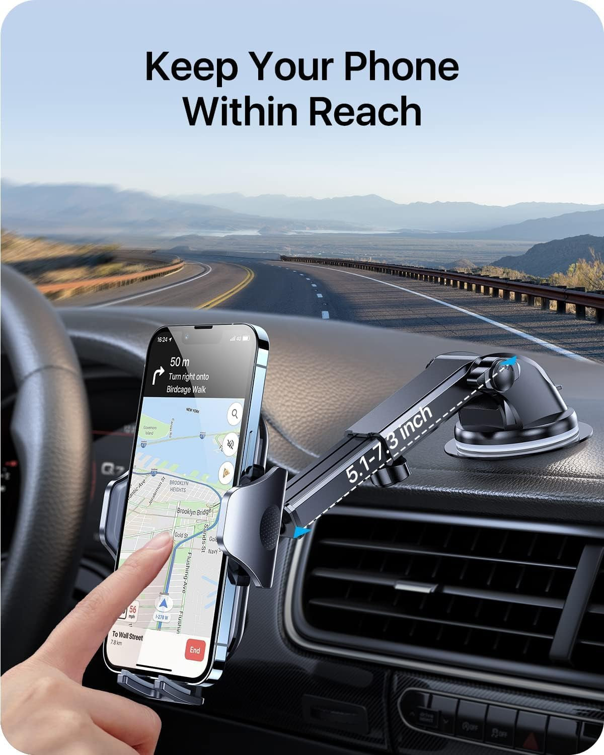 Car Phone Holder, 2025 Military-Grade 85Lbs Strongest Suction Phone Holders for Your Car Dashboard/Windshield/Vent Easy Clamp Cellphone Holder Truck Stand for Iphone 16 15 14 Pro Max Samsung